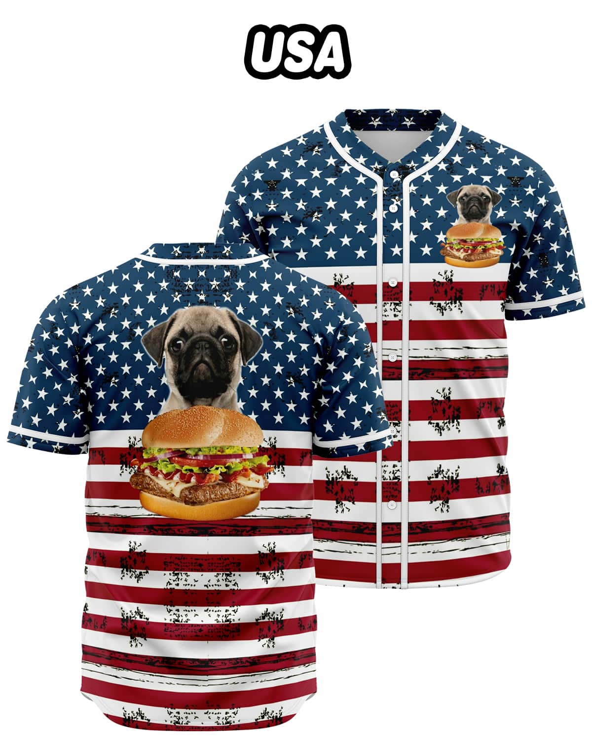  American Flag Custom Baseball Jersey USA Flag Printed