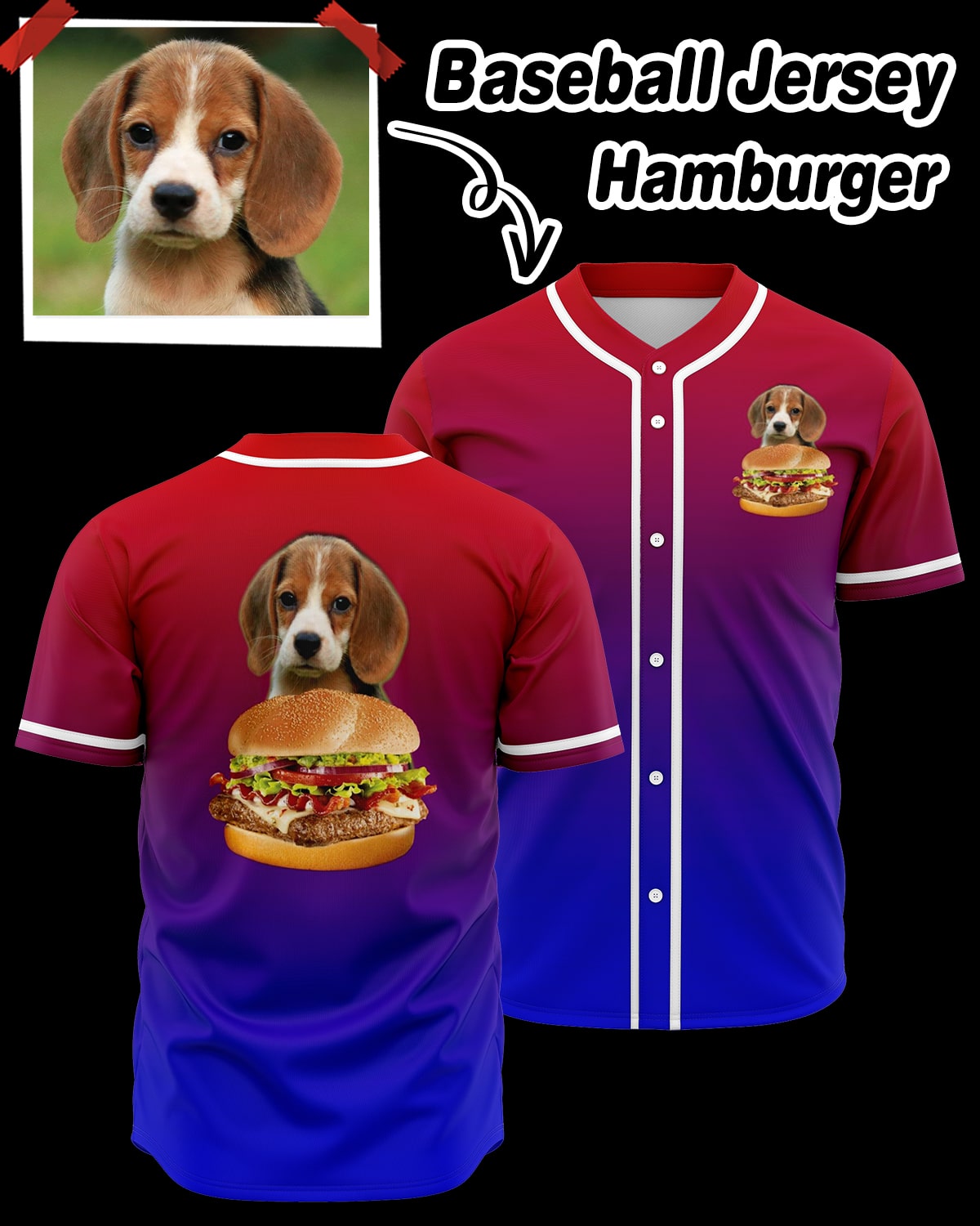 Personalized Unisex Baseball Jersey - Hamburger - ASDF Print