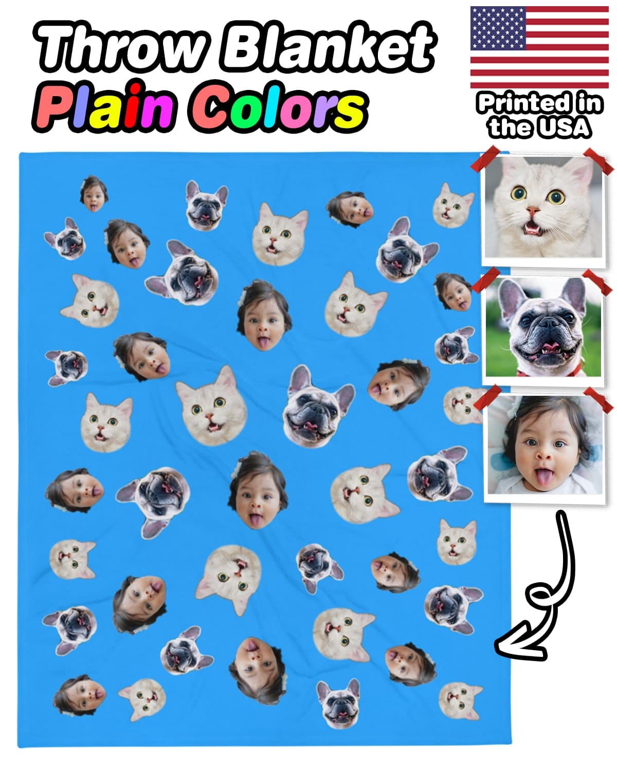 Custom Face Blanket With Your Face On It Printed in the USA