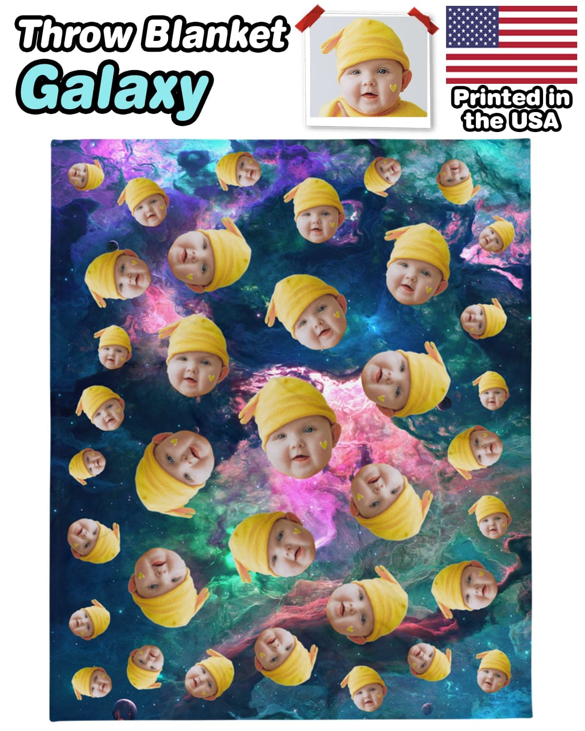 Custom Face Throw Blanket (Printed in USA) - Galaxy - ASDF Print