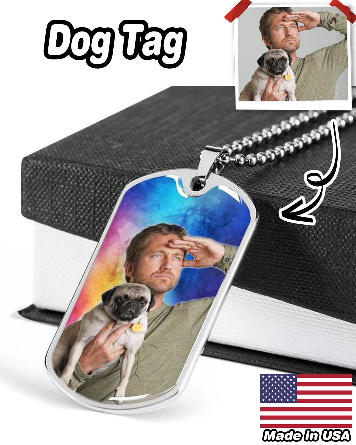 Personalized Luxury Dog Tag - Military Ball Chain - ASDF Print