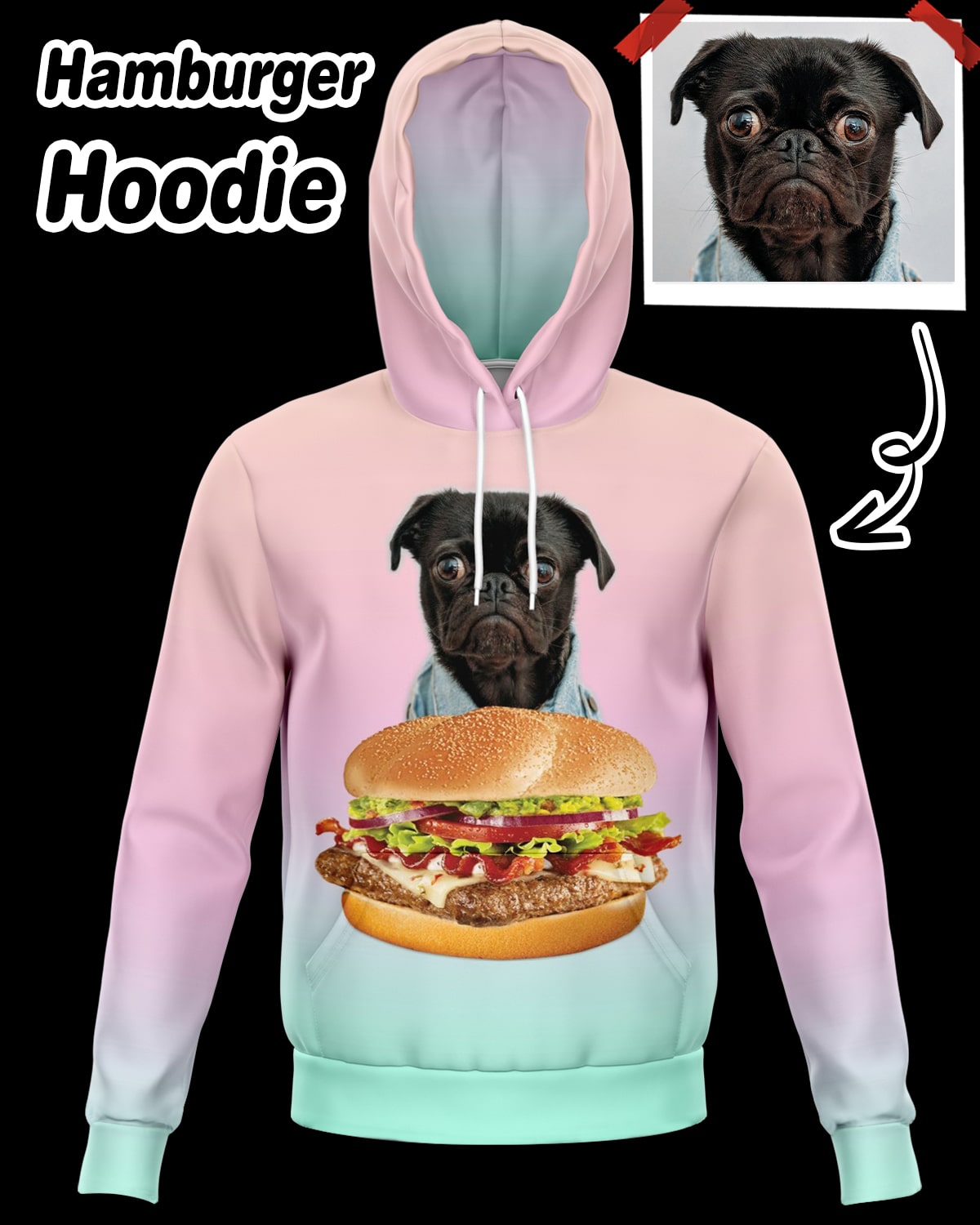 Personalized Hamburger Unisex Fashion Hoodie - Upper Body (Front Print) - ASDF Print