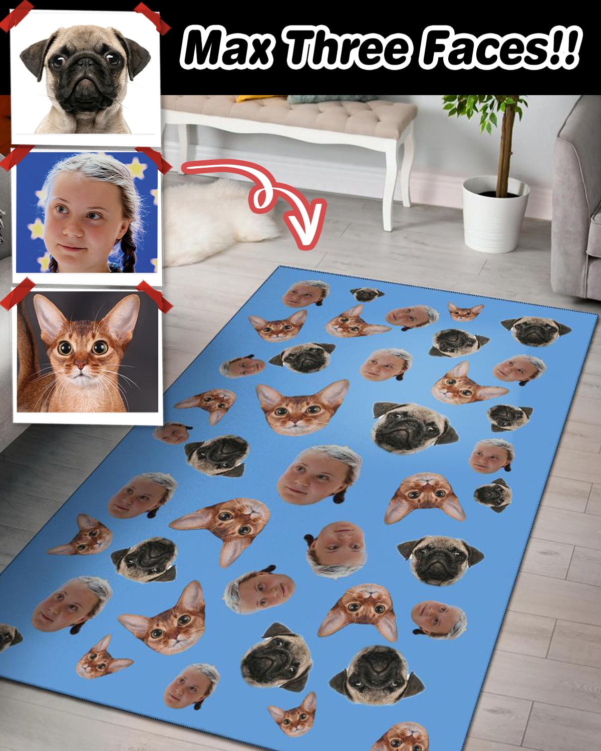 Custom Dog Faces Area Rug (Personalized)