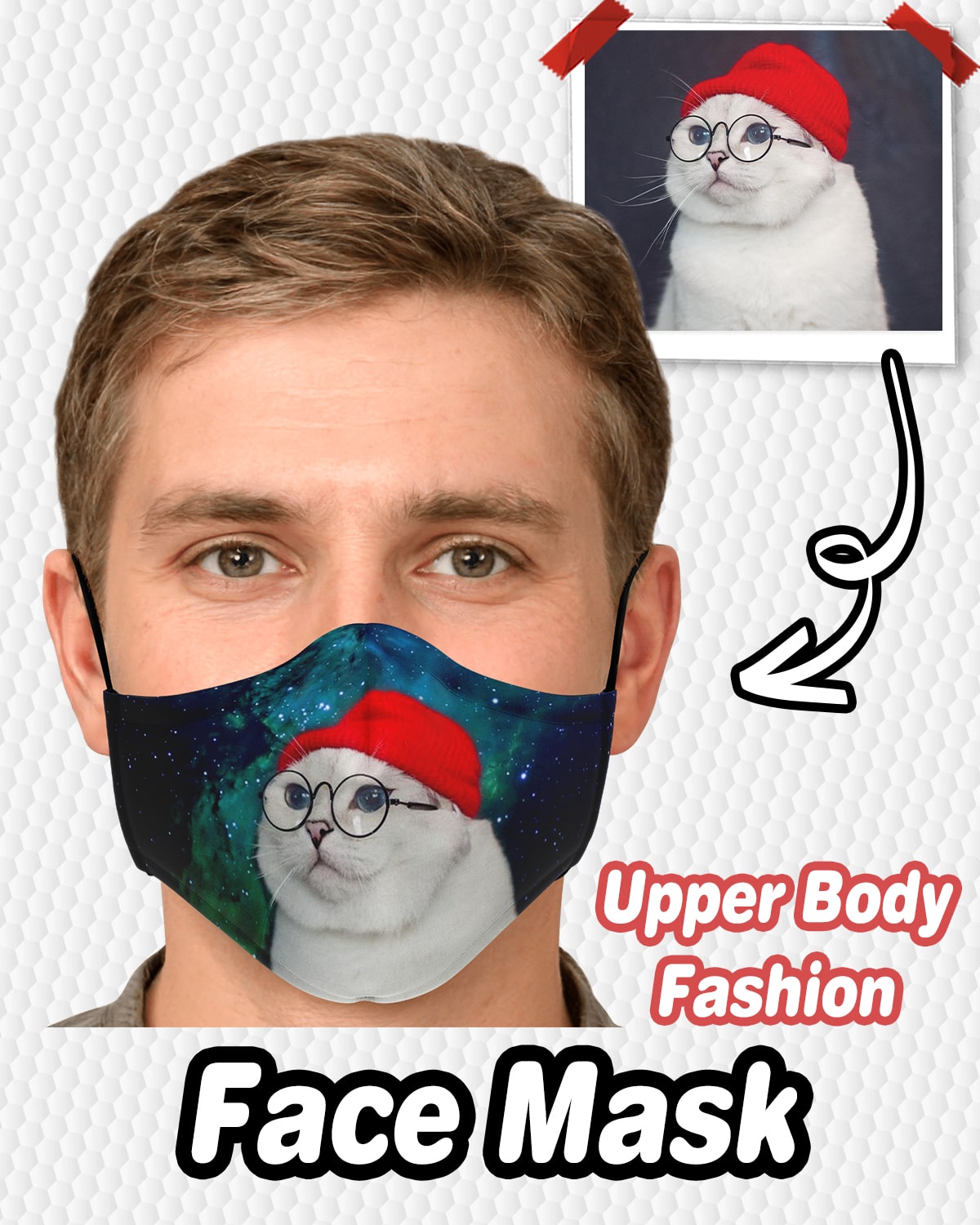 Personalized Fashion Face Mask - Upper Body - ASDF Print