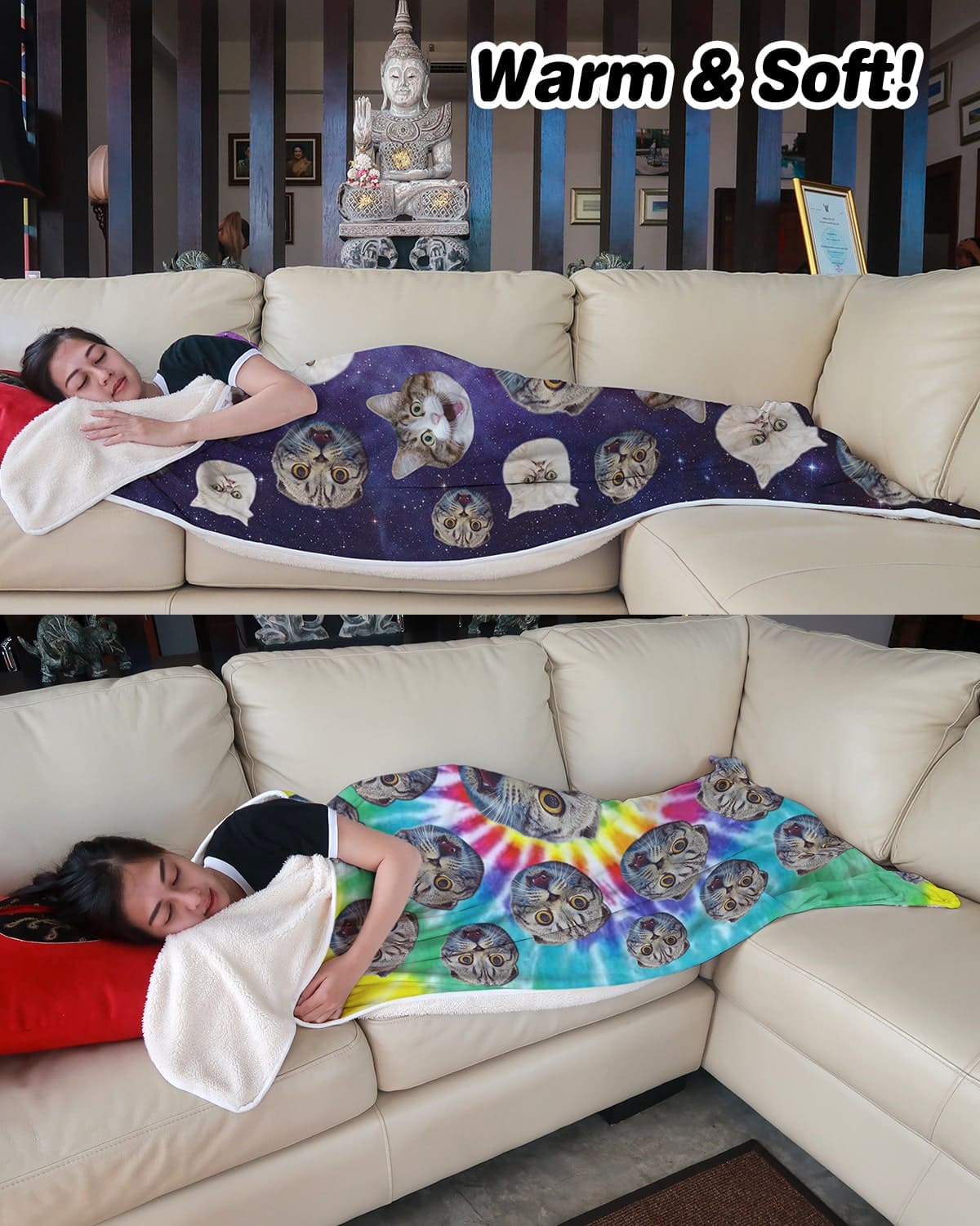 Personalized Sherpa Blanket With Faces Printed On It ASDF Print