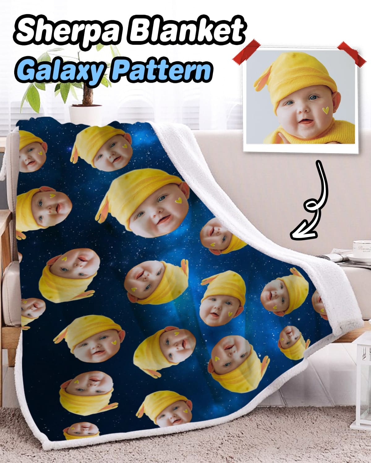 Custom Face Photo Sherpa Blankets With Galaxy Backgrounds | ASDF Print