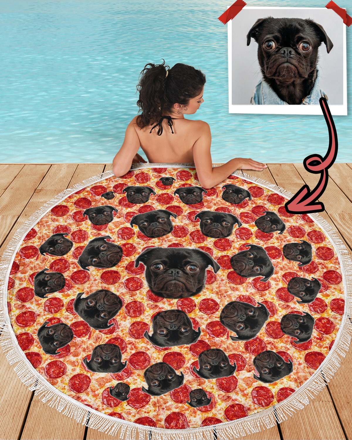 Custom Printed Round Beach Blanket Upload Your Photo ASDF Print