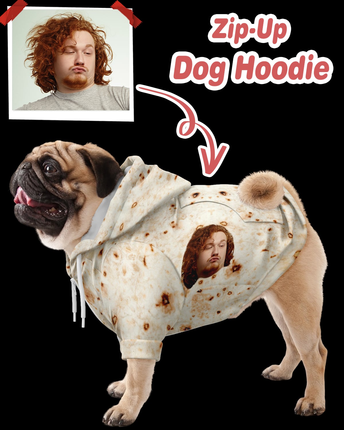Personalized Zip-Up Dog Hoodie - ASDF Print